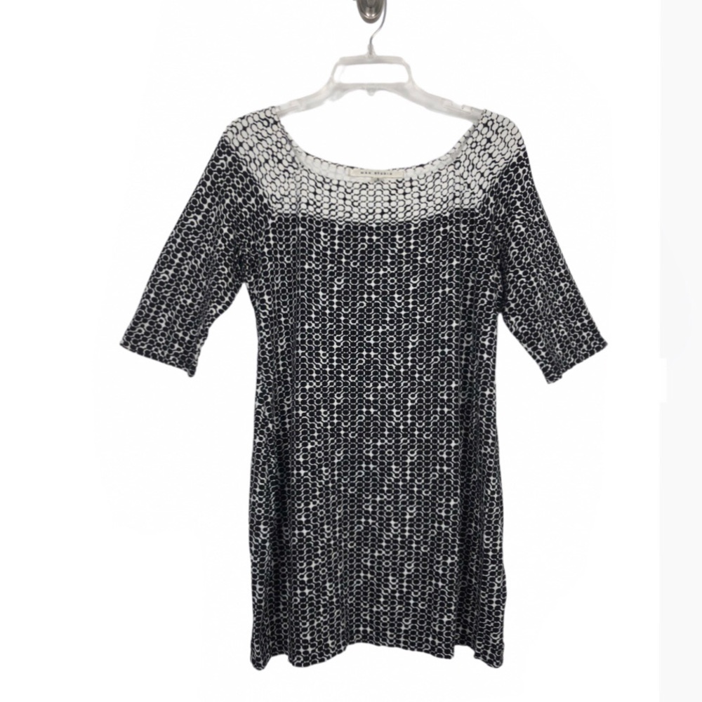 Max Studio Black & Cream Bateau Neck Shift Dress Size Small